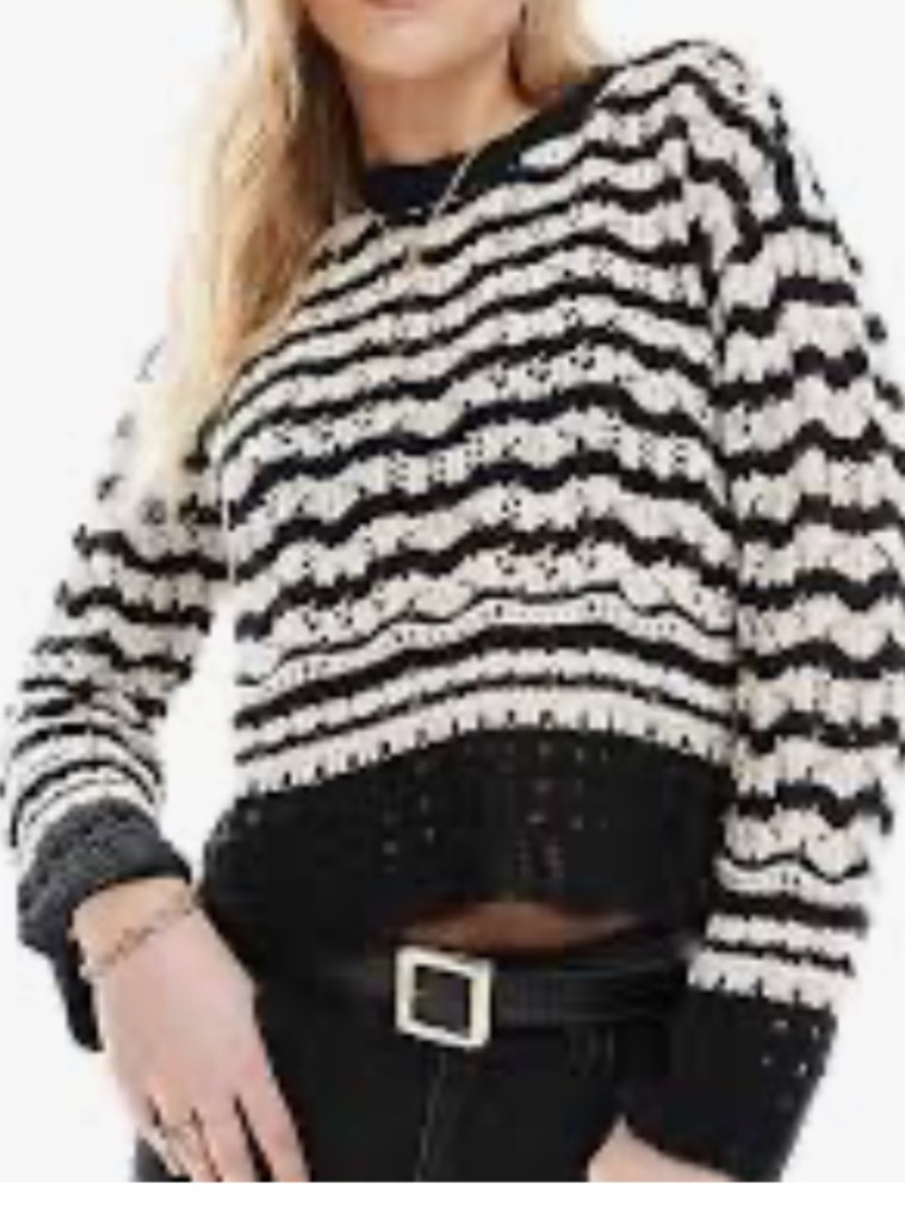 Size small Black & White Striped crochet Knit Crewneck Sweater
